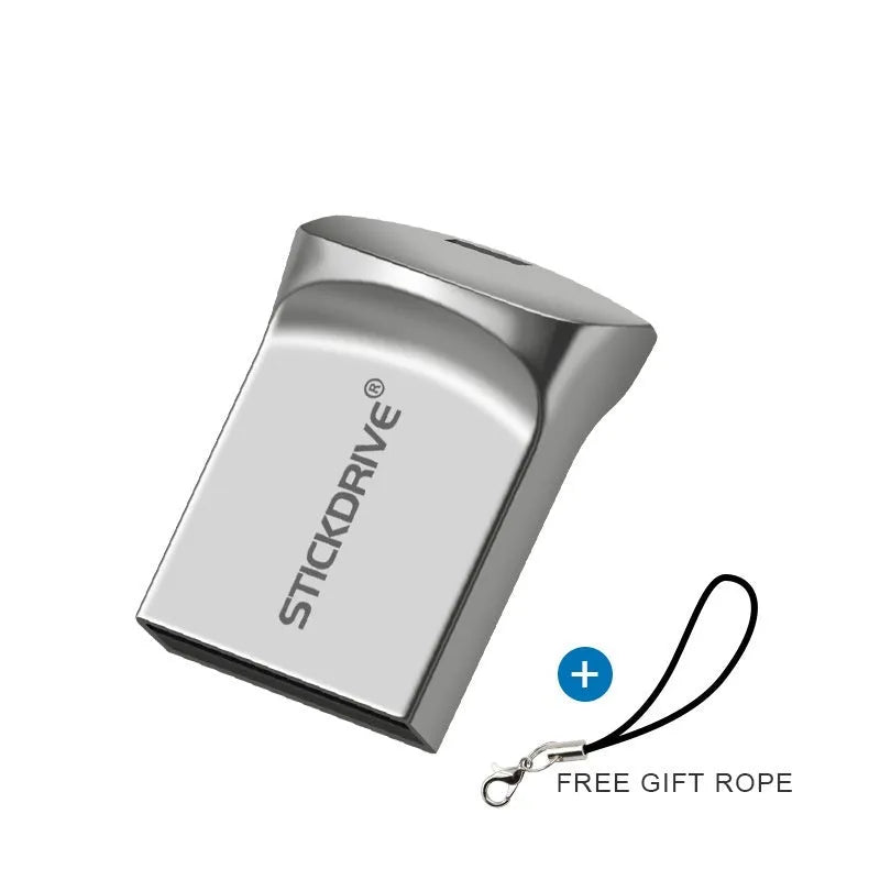 Metal USB flash drive on a lanyard, shown in black and silver colour options.