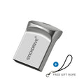 Metal USB flash drive on a lanyard, shown in black and silver colour options.