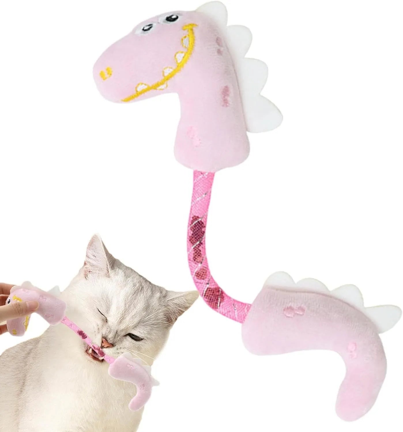 Bundle of four cat toys including rope, springs and kicker toy in pink, purple or yellow