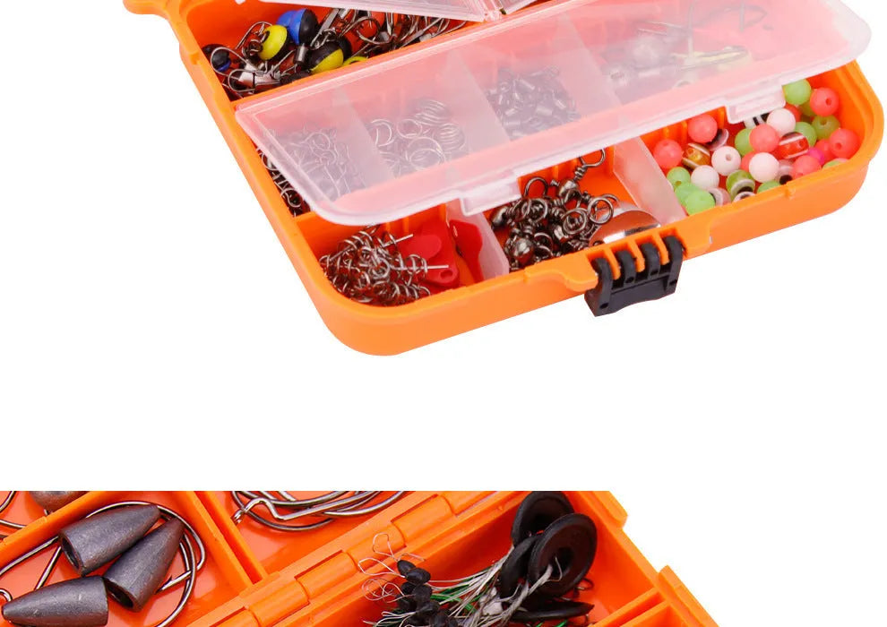 Weihe 257-piece fishing lure accessories set in black ABS organiser box with compartments
