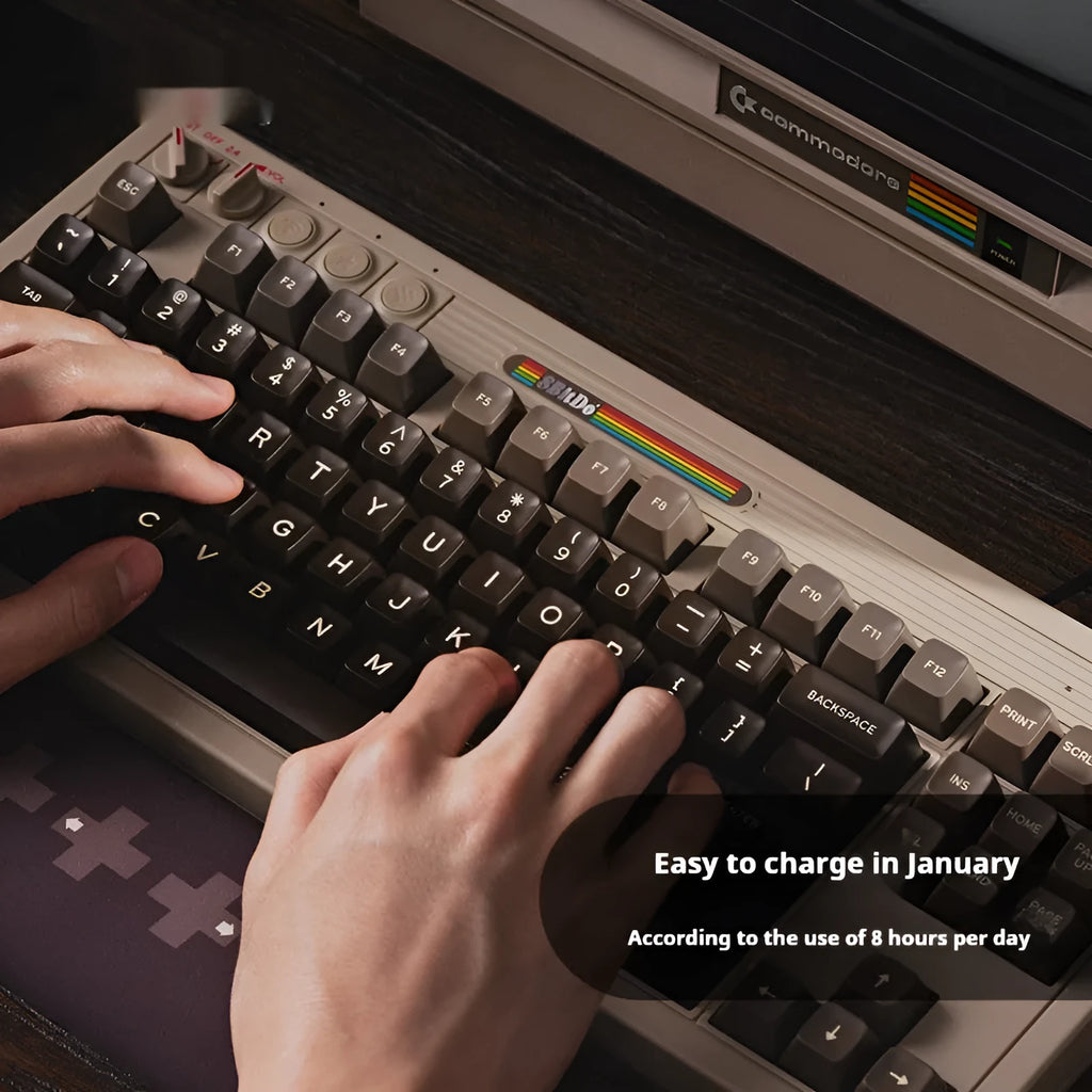 Retro87 C64 wireless Bluetooth mechanical gaming keyboard with vintage design on desk