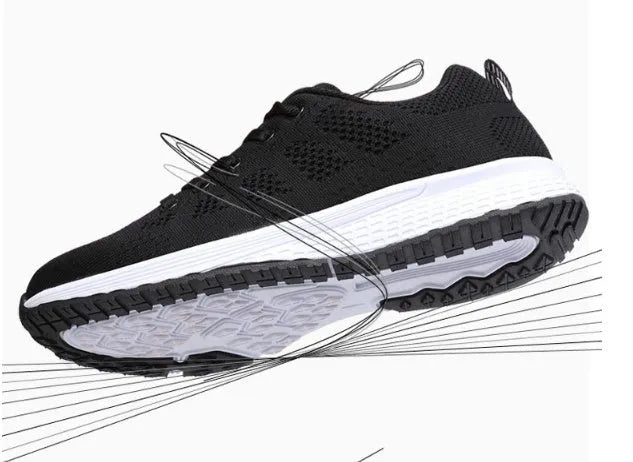 Women's breathable mesh sports shoes in black, pink or rose red with flat heel and MD sole, sizes EU 35-39