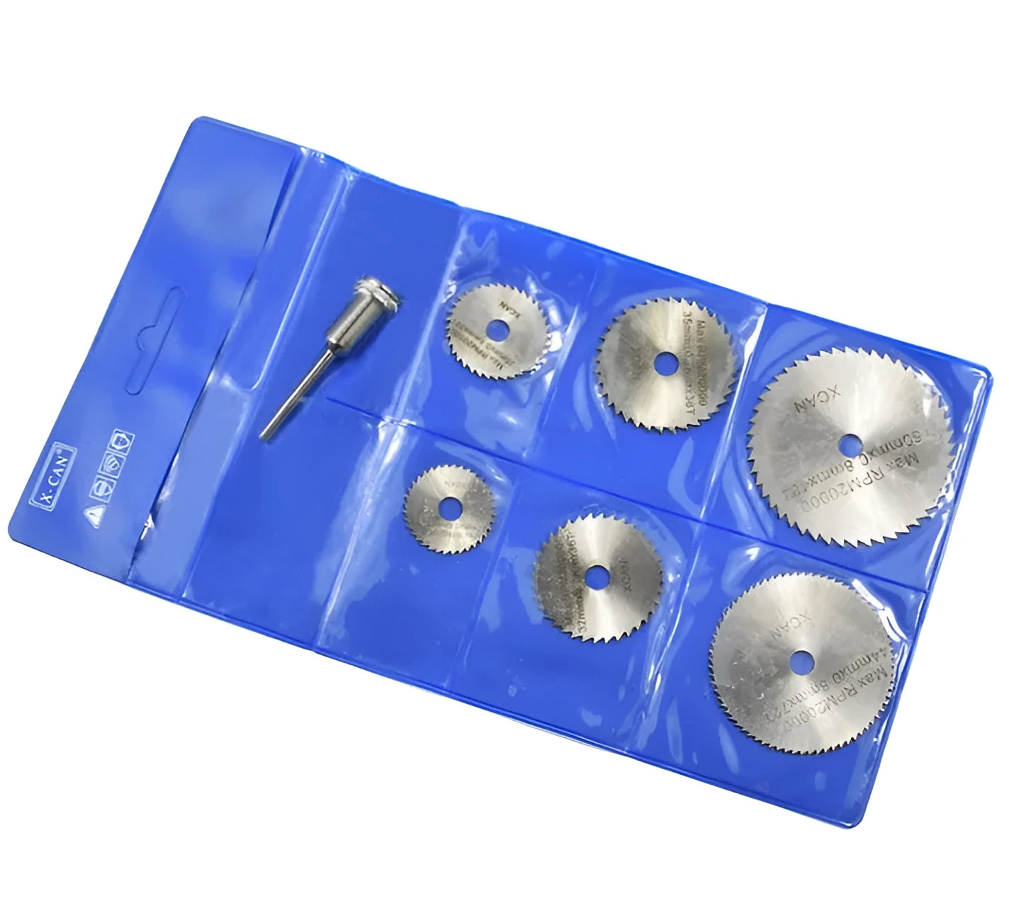 Six high-speed steel circular saw blades with diameters from 10mm to 25mm for woodworking