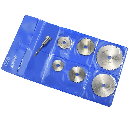 Six high-speed steel circular saw blades with diameters from 10mm to 25mm for woodworking