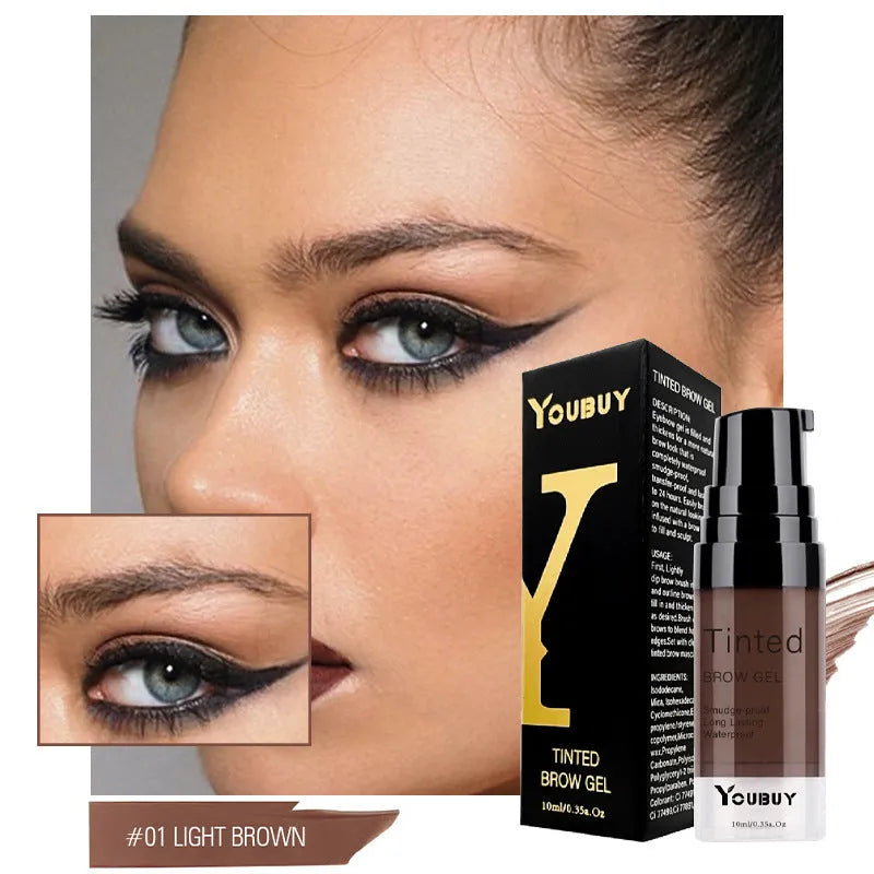 Waterproof eyebrow cream in dark grey and golden yellow shades for brow definition