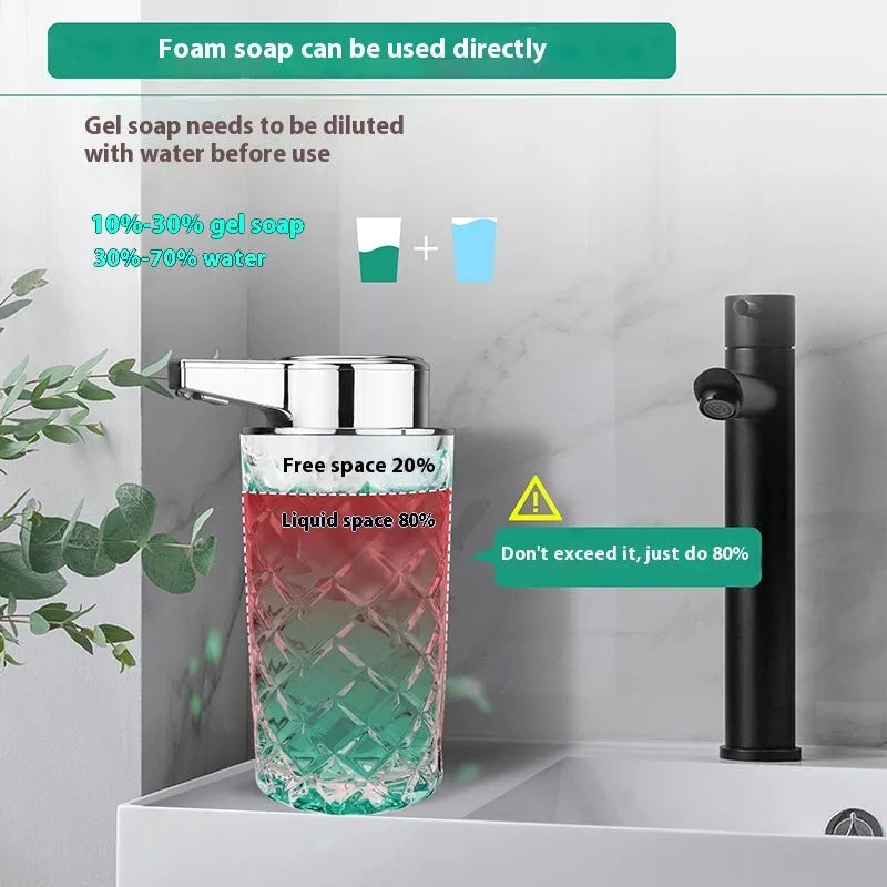 Silver automatic soap dispenser with sensor technology and USB Type-C charging port
