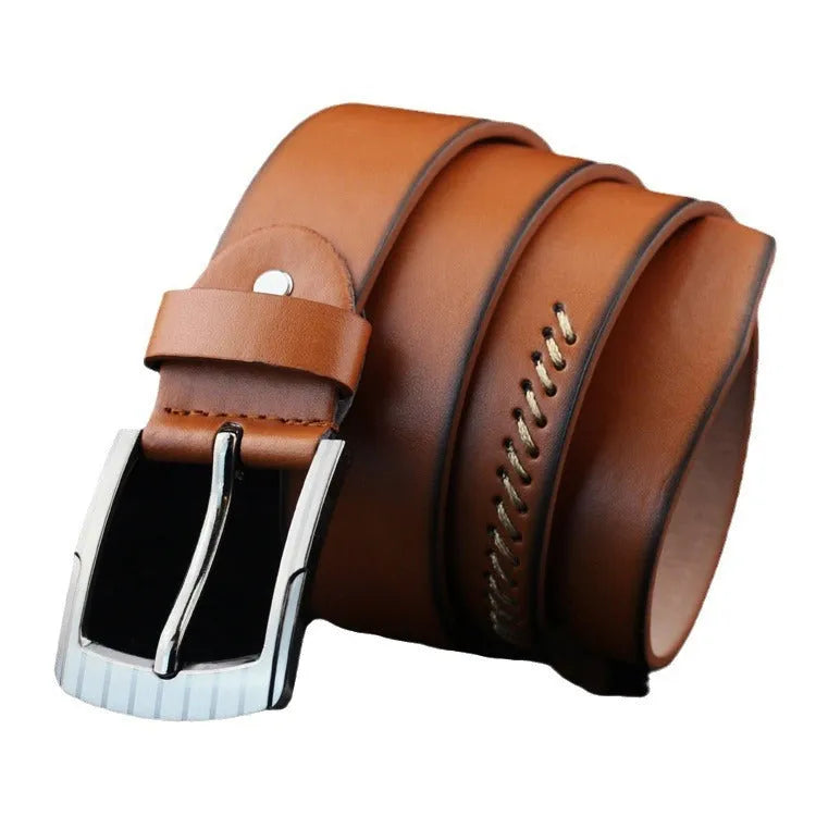 Men's retro-style belt with pattern detail and pin buckle closure in imitation leather