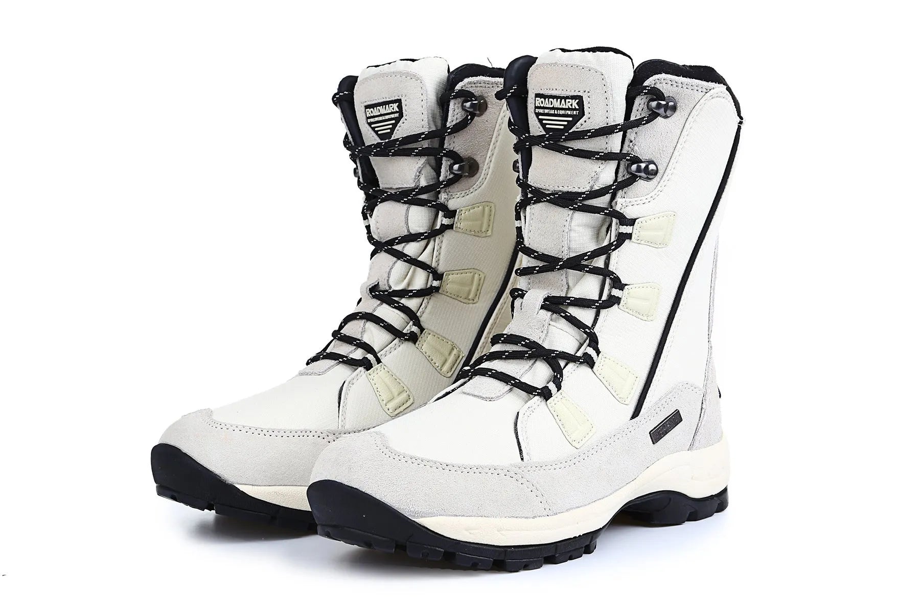 Women's black genuine leather mid-calf thermal snow boots with round toe and rubber sole
