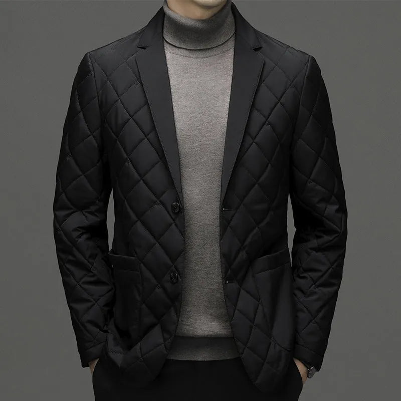 Men's thick winter jacket with lapel collar in black, shrimp blue, or dark grey colours