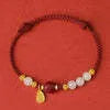 Hetian Jade Cinnabar Red Rope women's bracelet with 925 silver chain and adjustable clasp