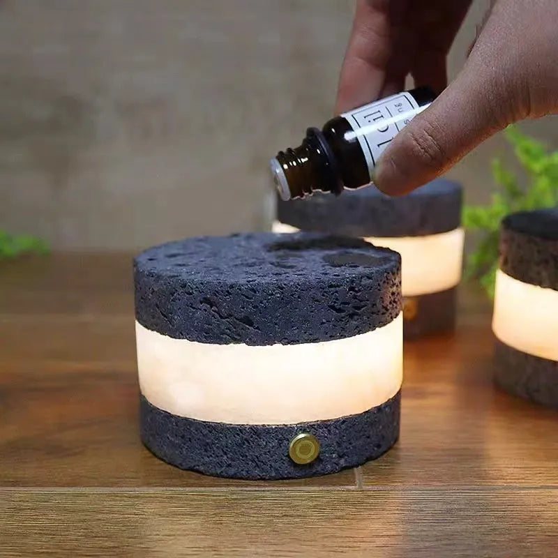 Orange volcanic rock USB night lamp with essential oil diffuser and touch dimming controls