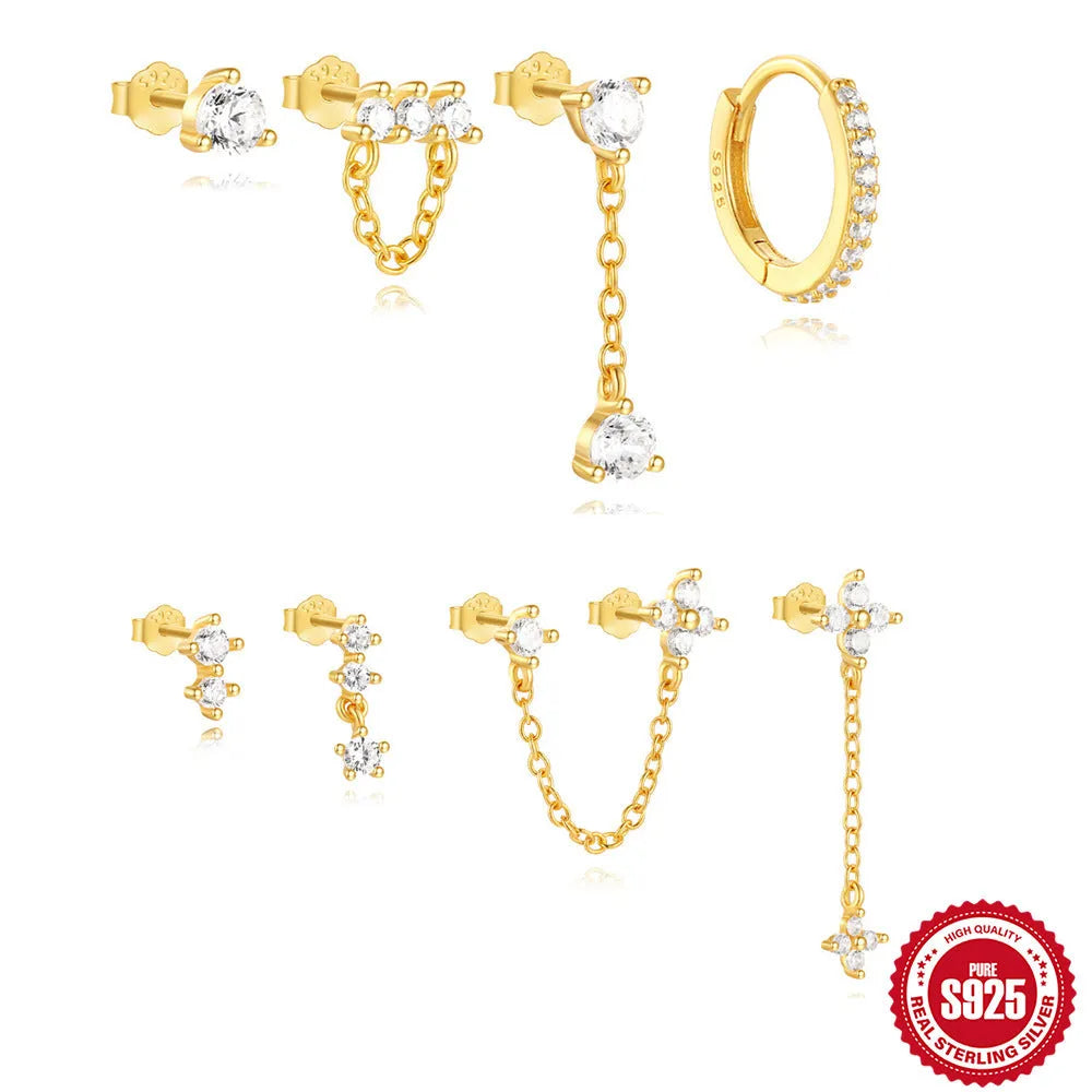 Geometric clover petal earrings in S925 sterling silver with gold electroplated finish
