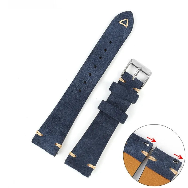 Small waist suede genuine leather watch strap in brown, blue, gray, and Army Green colours