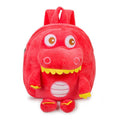 Blue dinosaur plush backpack for children with embroidery, soft handle, and polyester lining.