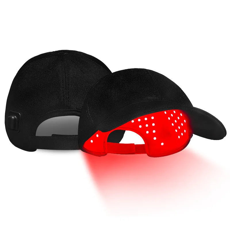 Black infrared hair growth peaked cap with 180 LED lights and controller for scalp light therapy treatment