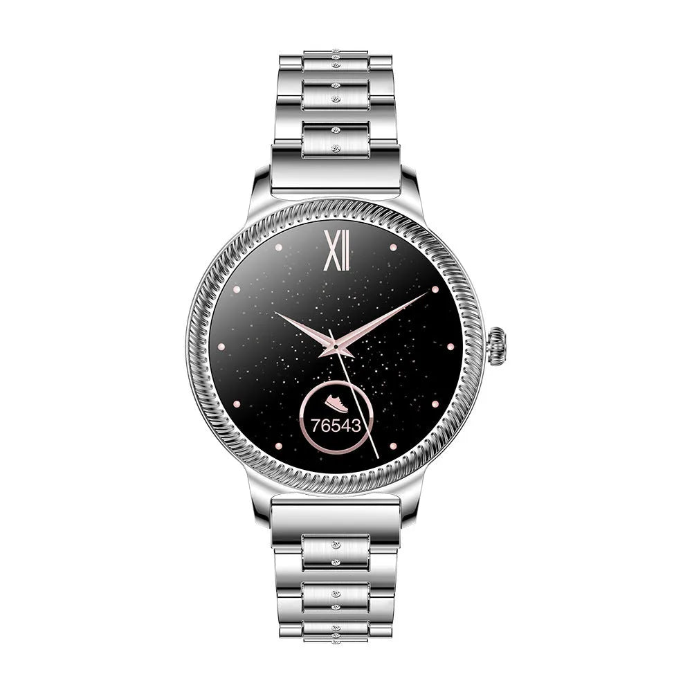AK38 ladies smart watch with stainless steel bracelet and 1.09-inch colour screen