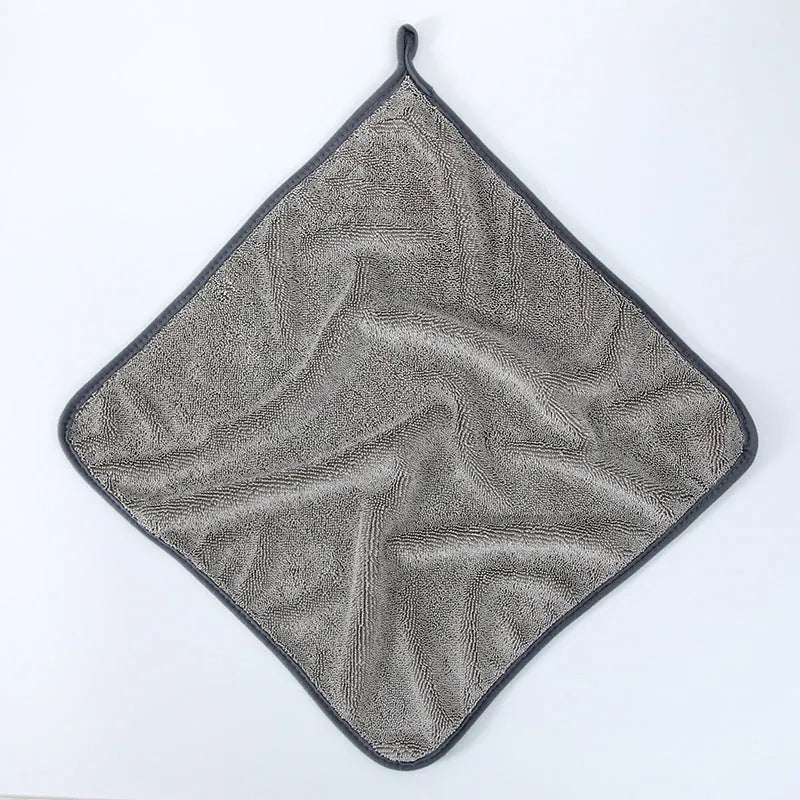 Twisted braid car cleaning towel for glass washing in grey with red edge colour option