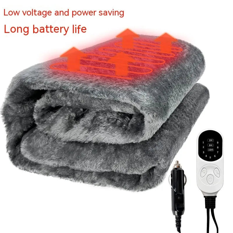 Grey 12V car electric blanket with cigarette lighter plug and intelligent 9-speed temperature controller