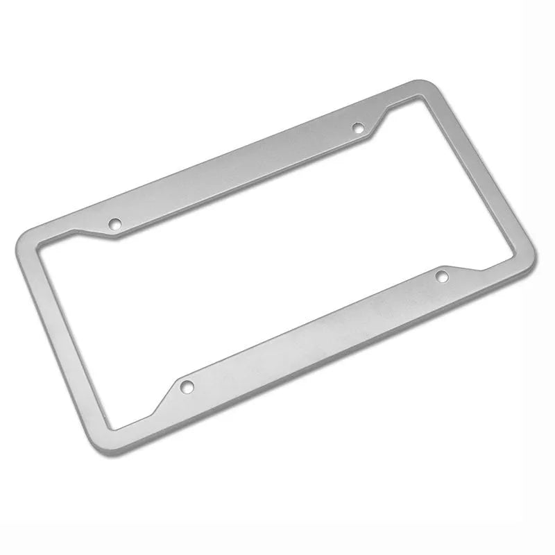 Aluminium alloy licence plate frame in black, light grey, sandblasted silver, or stainless steel finish