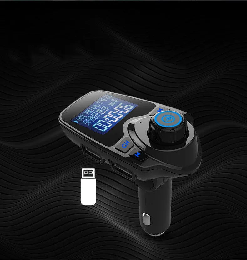 Black car Bluetooth FM transmitter and hands-free kit with USB port for charging