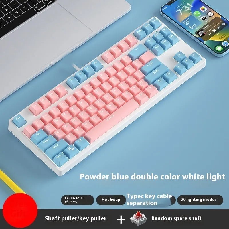 87-key mechanical keyboard with colourful keys on black or white metal chassis