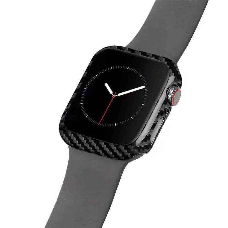 Apple Watch 4 carbon fibre case with half wrap leather construction in 44mm size