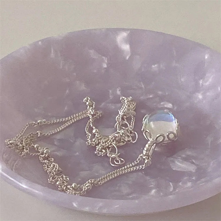 Women's silver necklace with geometry ornamental stone pendant on curb chain