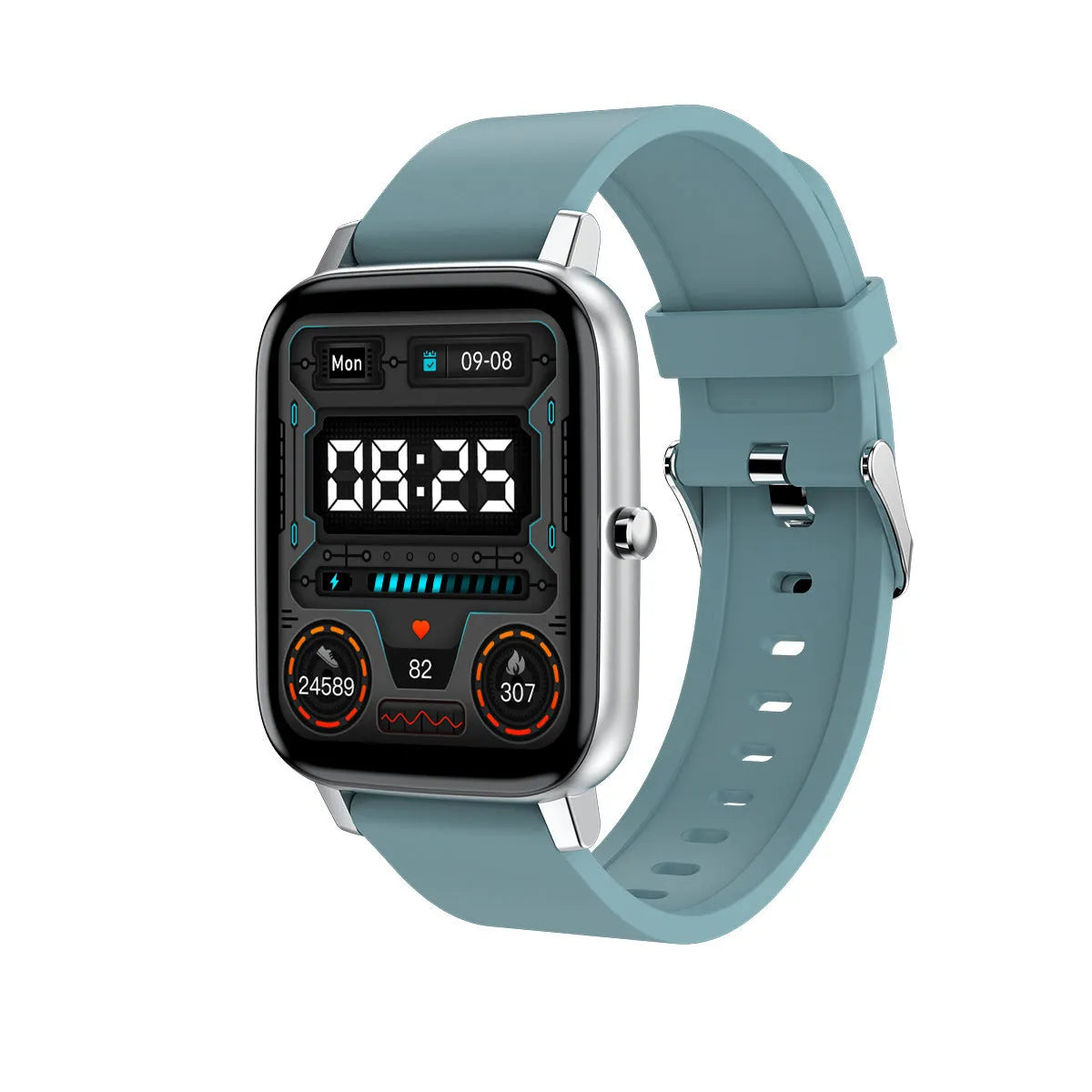 H80 Fashion Sports Smart Watch in black on wrist, showing ECG and blood oxygen monitoring on screen.