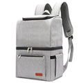 Blue insulated waterproof picnic backpack with double-layer construction and ice pack compartment