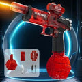 Black and blue automatic electric water pistol with LED lights, shown ready for a summer water fight.