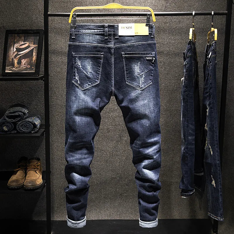 Men's slim fit skinny jeans in dark blue and light blue with micro elasticity fabric