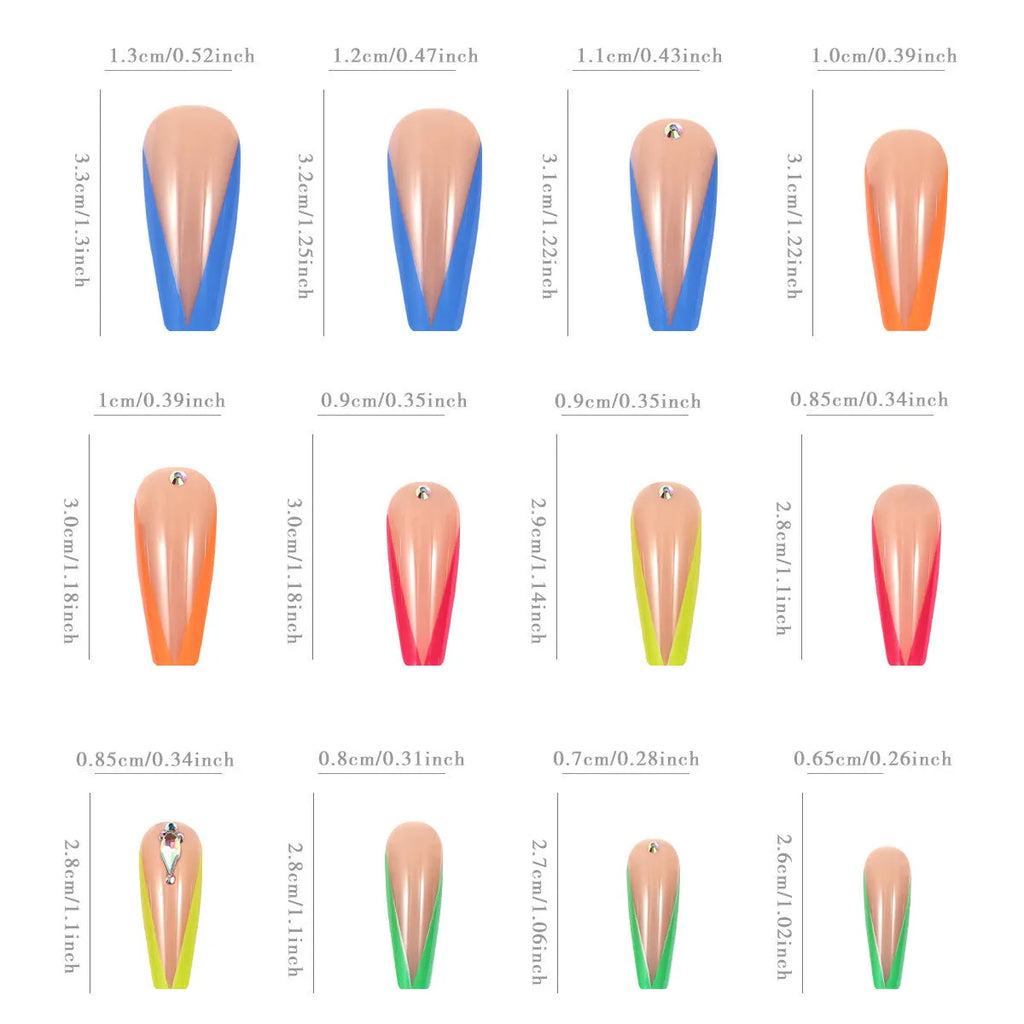 Detachable nail tip set in BKS3037 diamond colour French with cartoon, love, and cross heart patterns, shown with jelly glue and filing strip.