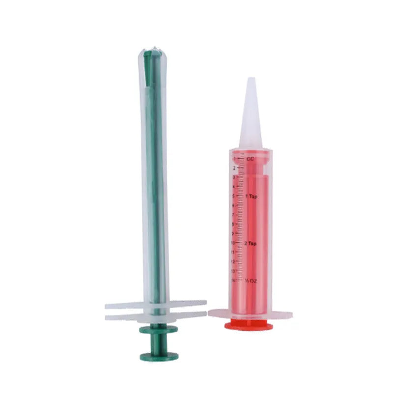 Two pack of soft tip silica gel pet pill shooters for cats and dogs showing plunger and barrel