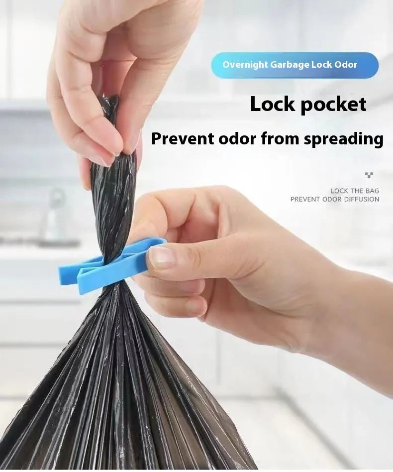 Pack of ten white plastic garbage bag fixing clips for the side of a trash can.