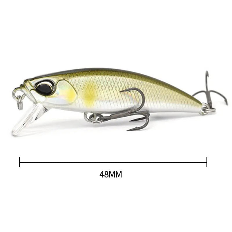 48mm submerged minnow fishing crankbait lure for snakehead and mandarin fish in multiple colours.