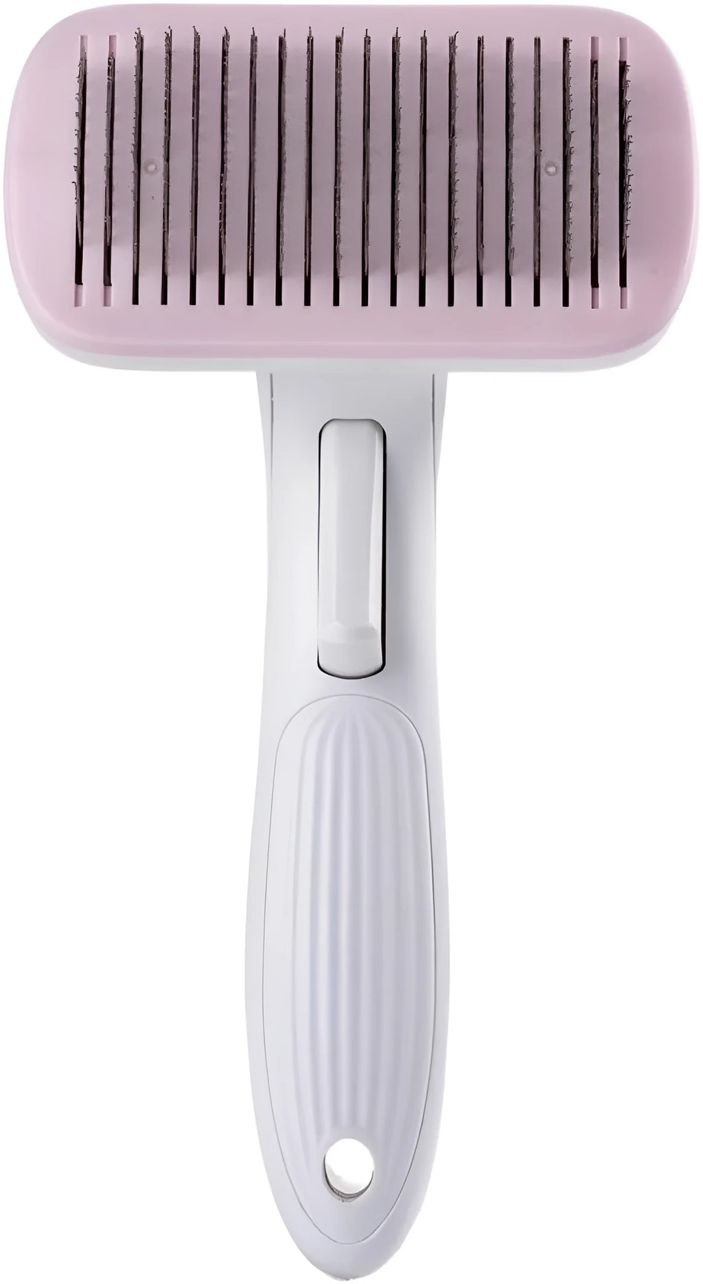 Automatic pet hair removal comb in blue, measuring 10.7cm by 19.5cm.
