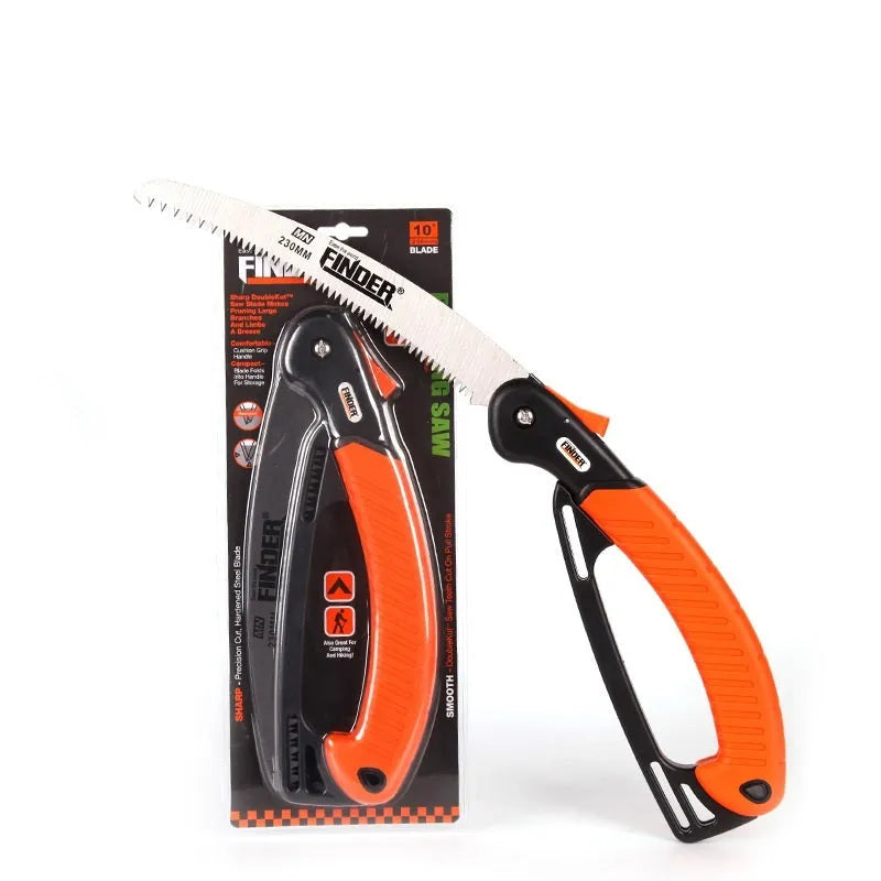 230mm folding garden saw with TPR grip showing folded and open positions
