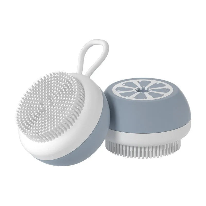 Yellow silicone pet bath brush with massage comb functions for dog and cat grooming