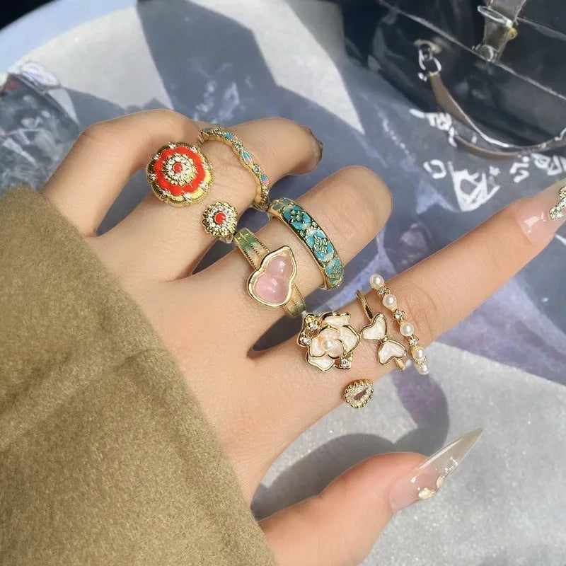 Copper gourd shaped ring with inlaid zircon and adjustable band in New Chinese style