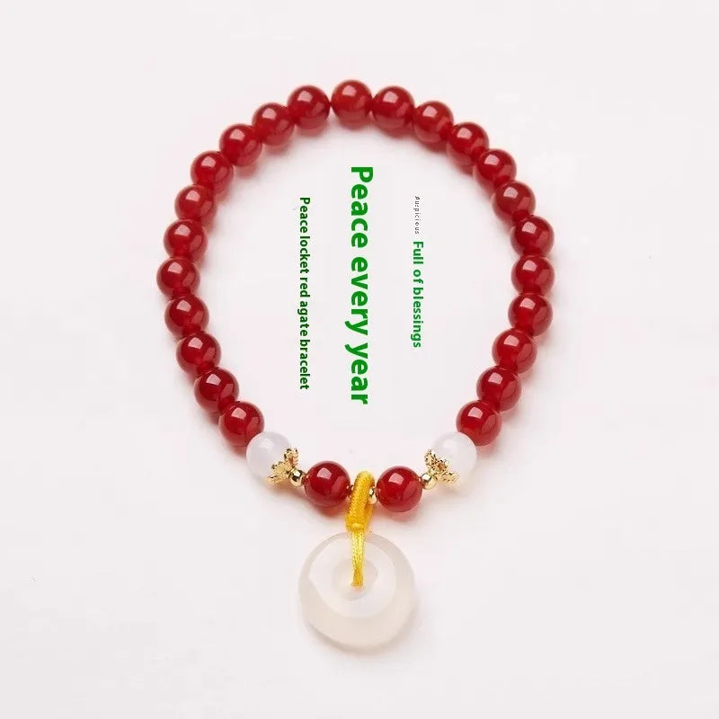 Chinese style handmade bracelet with jade safety buckle and 6mm agate beads