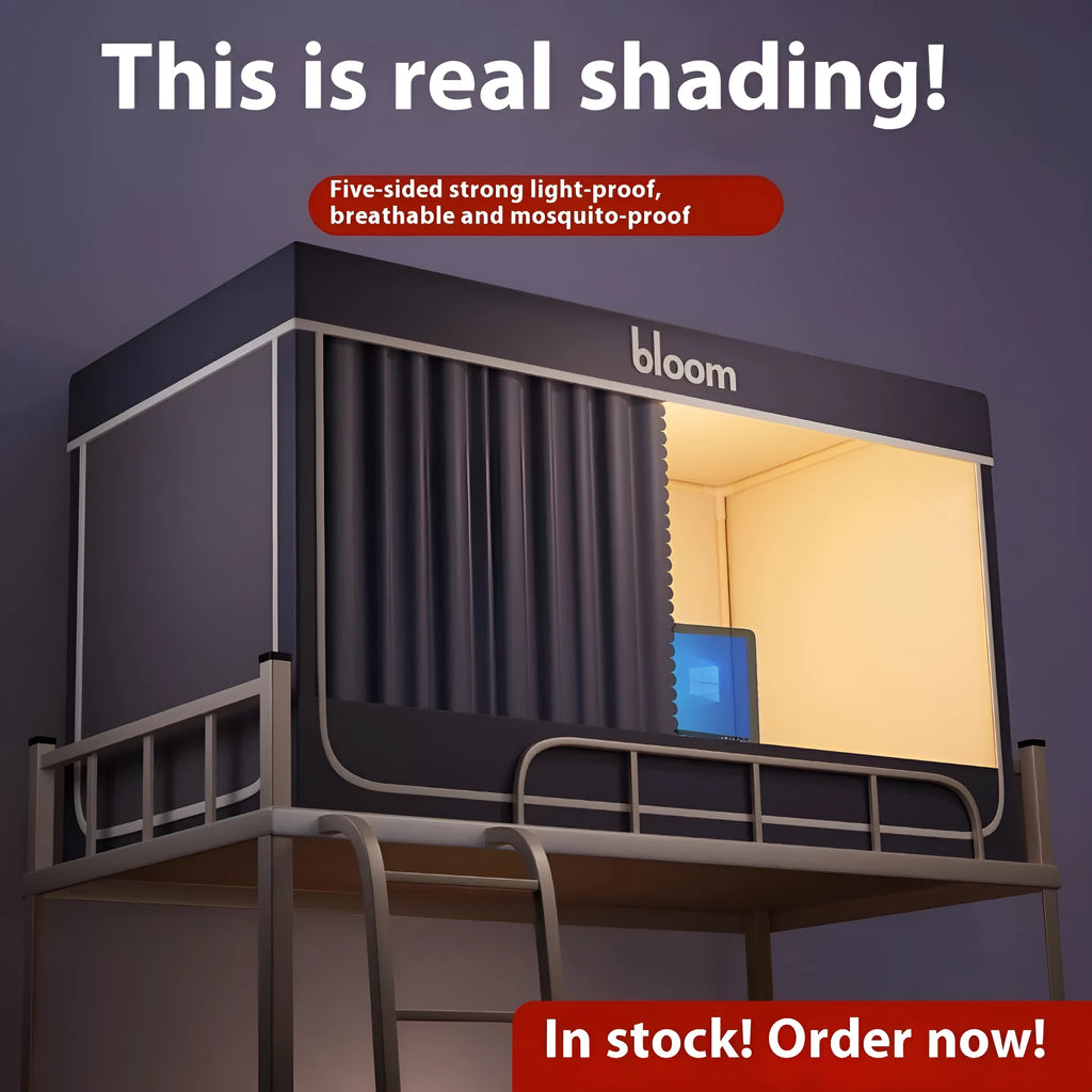Grey integrated mosquito net and bed curtain set for 0.9m beds with five-sided shading design