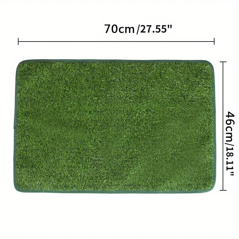Artificial grass dog toilet training mat showing three size options for indoor pet training