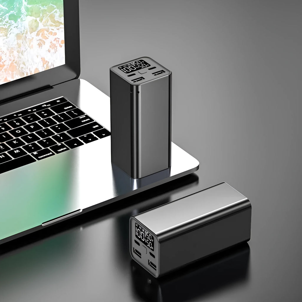 65W metal power bank with 20000mAh capacity for laptop charging in black, blue, or grey
