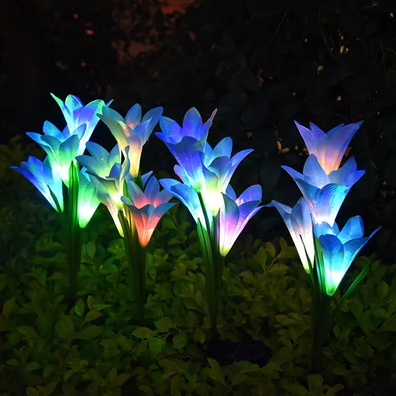 Solar-powered flower-shaped decorative lantern for outdoor garden and courtyard lighting