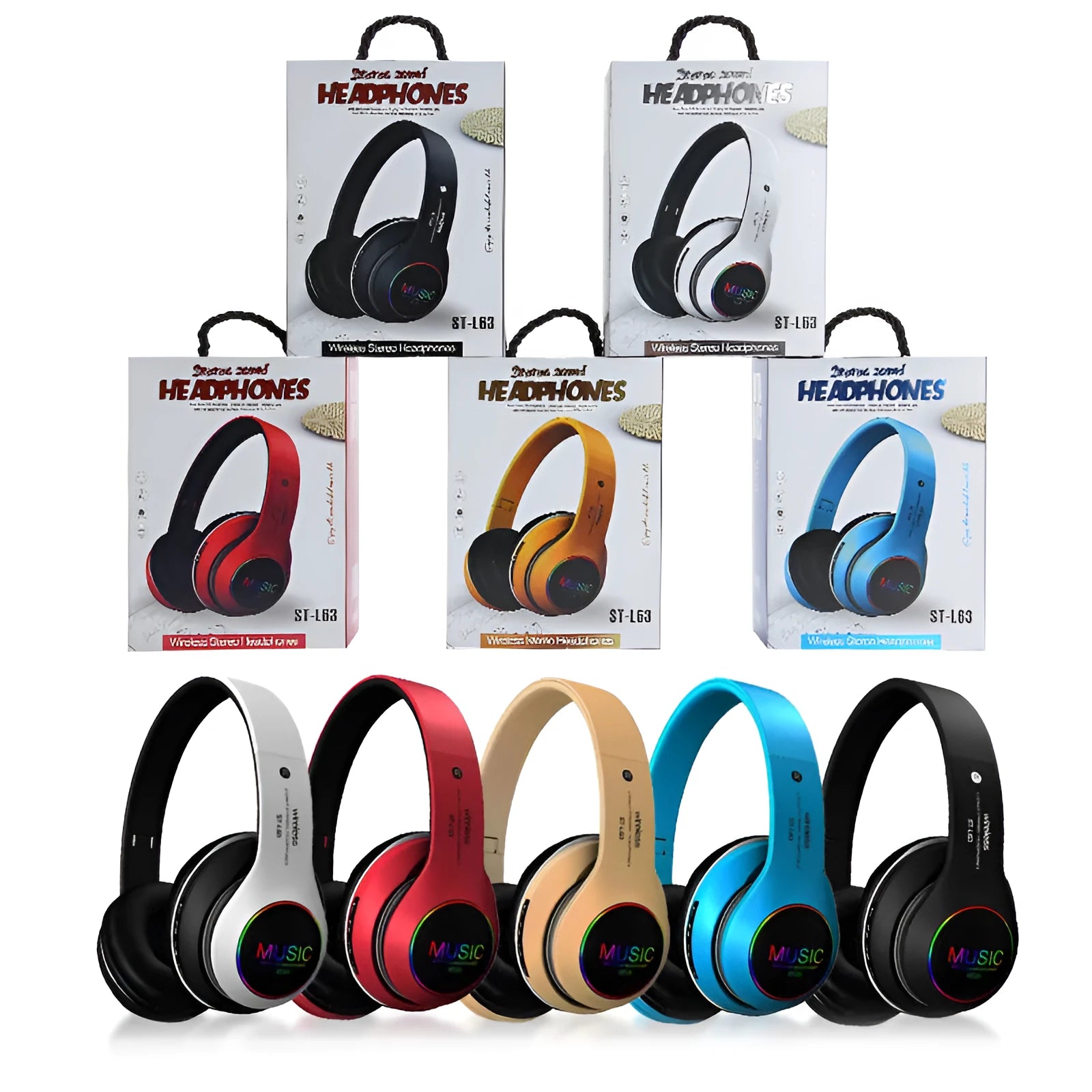 Explosive Bluetooth wireless headset in black, blue, gold, red, or white colours with 40mm speakers