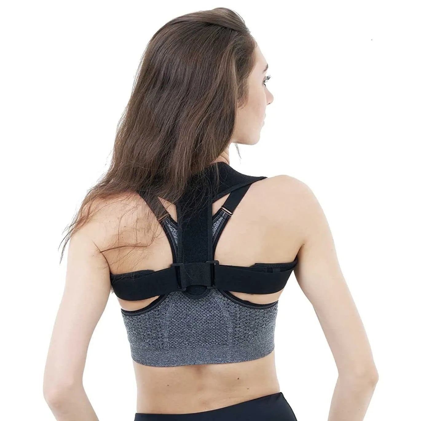 Black adjustable posture correction strap made from elastic fabric for back and shoulder support