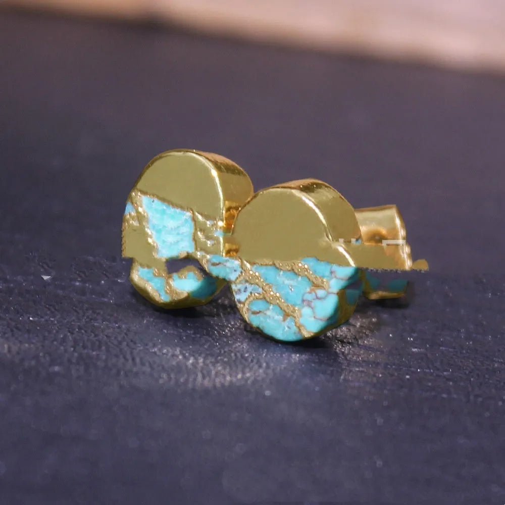 A pair of handmade bohemian style stud earrings made from irregular-shaped natural stone in colour ER1031.