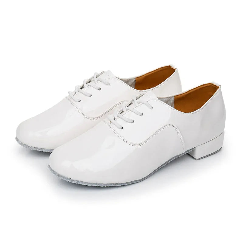 Men's black polished leather dancing shoes with a calf leather sole for indoor fitness.