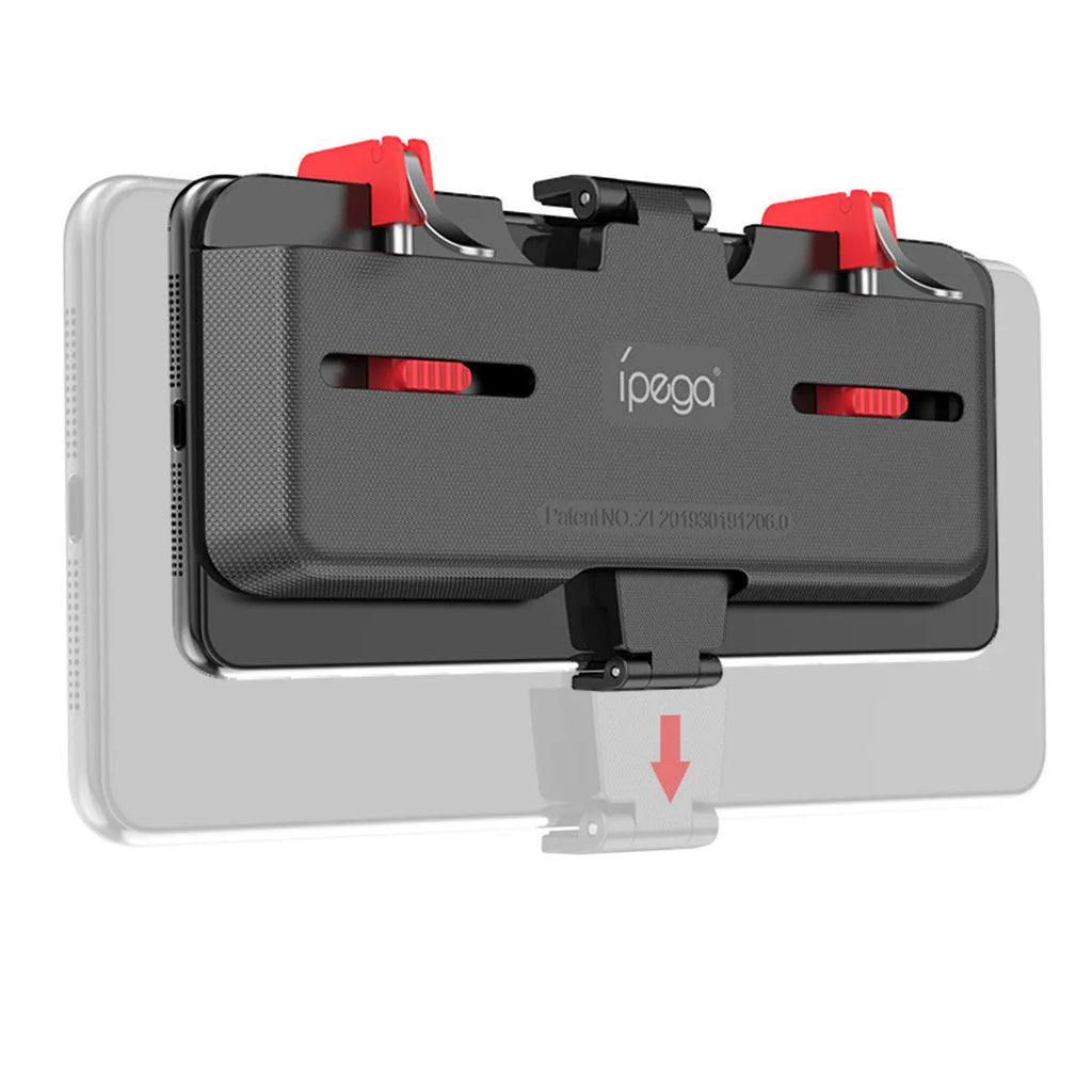 Black metal PG-9137 phone gaming bracket with adjustable trigger and telescopic clip for 67-87mm wide phones.