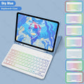 Luminous RGB Bluetooth keyboard iPad case in black leather sheath with shockproof TPU protection and stand feature